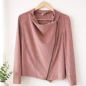 Dusty Rose Faux Suede Moto Jacket Draped Zip M